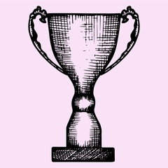 champion trophy, doodle style, sketch illustration, hand drawn, vector