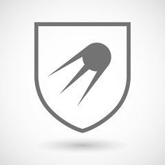 Line art shield icon with a vintage satellite