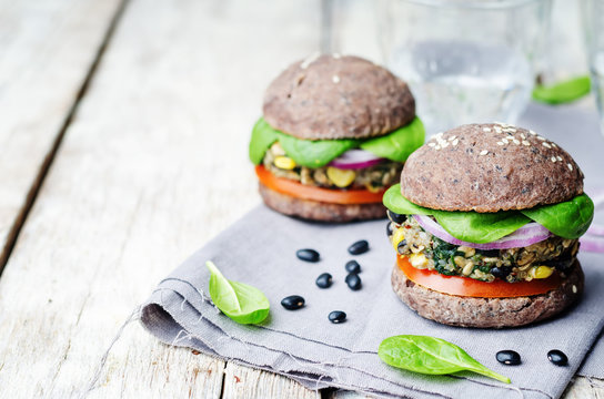 Quinoa Black Bean Spinach Corn Burgers With Black Beans Bun Crus