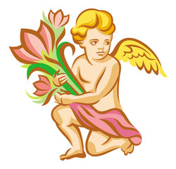 Angel with a bouquet of flowers