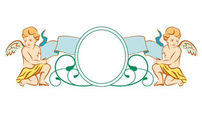 Colorful vignette with two little angels