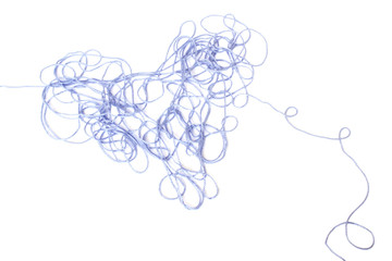 Heart shaped entangled blue threads isolated