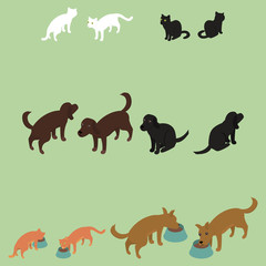 Vector image of a set of isometric cats and dogs