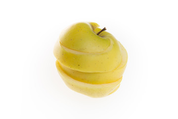 Fototapeta na wymiar Green apple cutting isolated on white background.