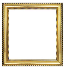 Golden shiny vintage picture frame isolated on white