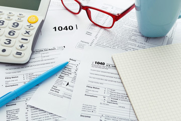 Tax form on work desk