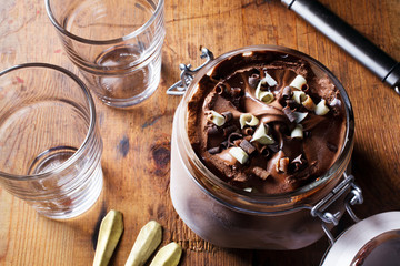 ice cream chocolate on wooden vintage table
