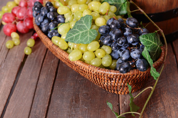 Grape in bowl on wooden table