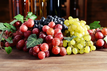 Grapes on wooden table