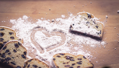 Stollen cake and sugar powder heart