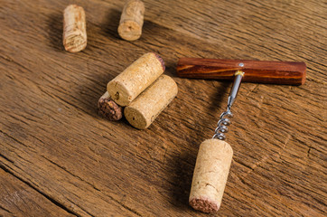 corkscrew on wooden background