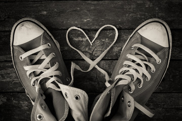 sneakers with heart with filter effect retro vintage style
