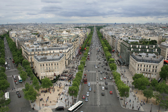 View from the top of the Arc de Triomphe, Paris, France