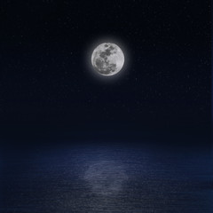 Moon over sea at night, Elements of this image furnished by NASA