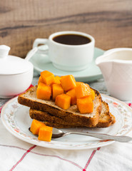 crispy toast with caramelized pumpkin, breakfast