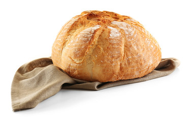 Bread on napkin isolated on white
