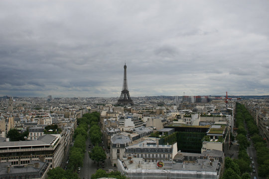 The Eiffel Tower, seen from top of the Arc de Triomphe, Paris, France