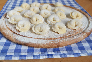 Uncooked dumplings stuffed with meat 