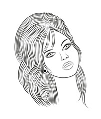 A beautiful girl's portrait vector isolated on white, ritratto di una bella ragazza vettoriale