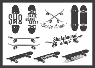  Vector set of skateboard emblems, labels, badges and design elements. Skateboarding concept illustration © skypicsstudio