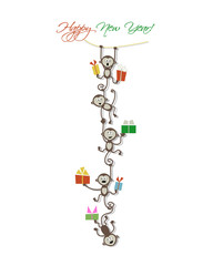 Happy new year card design with funny monkeys