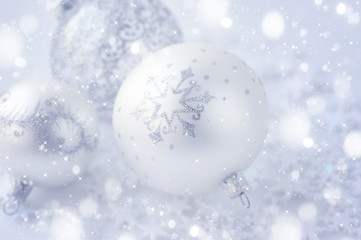 Fototapeta na wymiar Christmas festive background with silver baubles