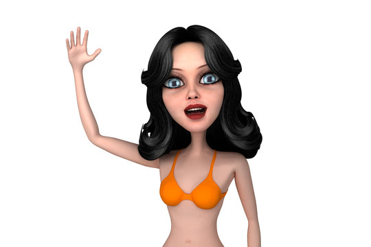Black haired girl in a bathing suit 3D illustration