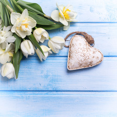 Background with fresh flowers and decorative heart