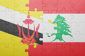puzzle with the national flag of brunei and lebanon