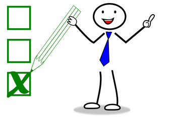 Strichmännchen mit Stift bei Auswahl