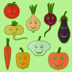 A set of cartoon funny vegetables