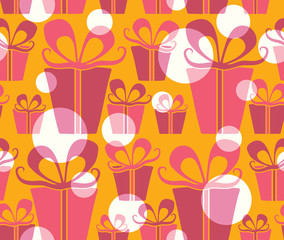 Seamless pattern gift boxes and bubbles.