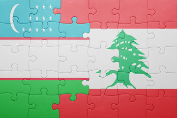 puzzle with the national flag of uzbekistan and lebanon