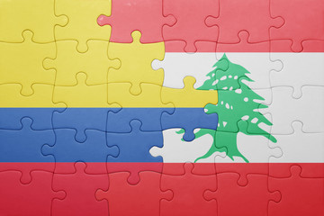 puzzle with the national flag of colombia and lebanon