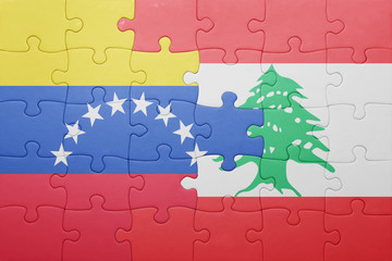 puzzle with the national flag of venezuela and lebanon
