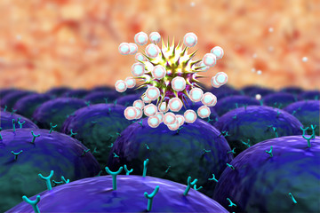 field of cells, field of cells with receptors, Human Immune System attack the virus