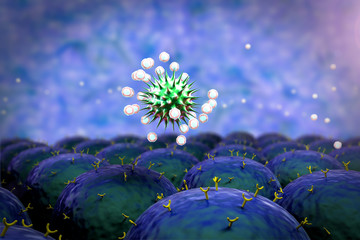 field of cells, field of cells with receptors, Human Immune System attack the virus