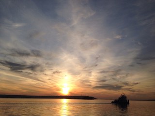 ship at sunset