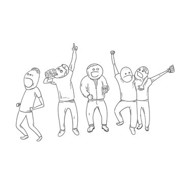 Football fans celebrating victory. EPS10 vector illustration