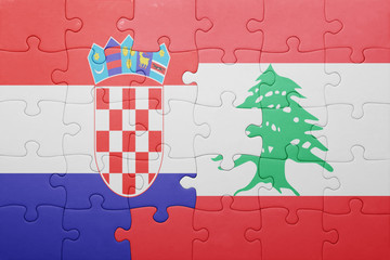 puzzle with the national flag of croatia and lebanon