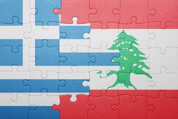 puzzle with the national flag of greece and lebanon