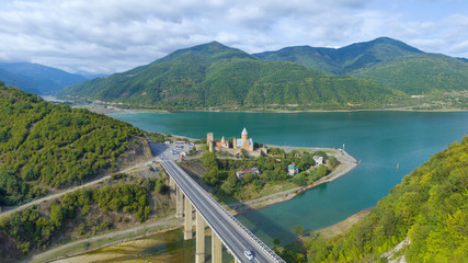 Aerial view of Ananuri fortress, Georgia