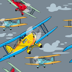 Seamless pattern with retro airplanes
