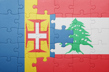 puzzle with the national flag of madeira and lebanon