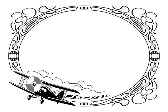 Oval frame with airplane
