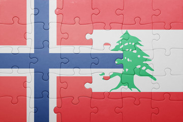 puzzle with the national flag of norway and lebanon