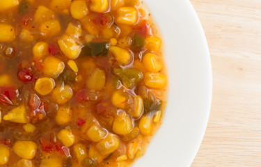 Corn relish in a white dish top view