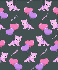 Seamless pattern with kittens,text and balloons.