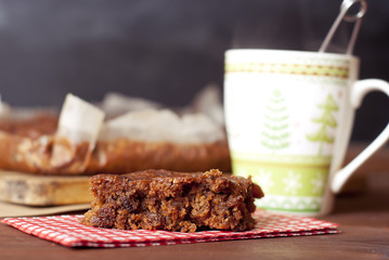 christmas fruit cake. selective focus