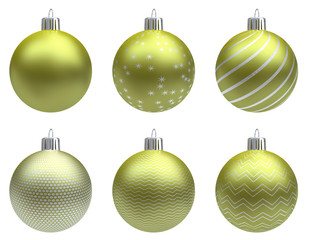 Set of golden Christmas balls on white background, 3d render